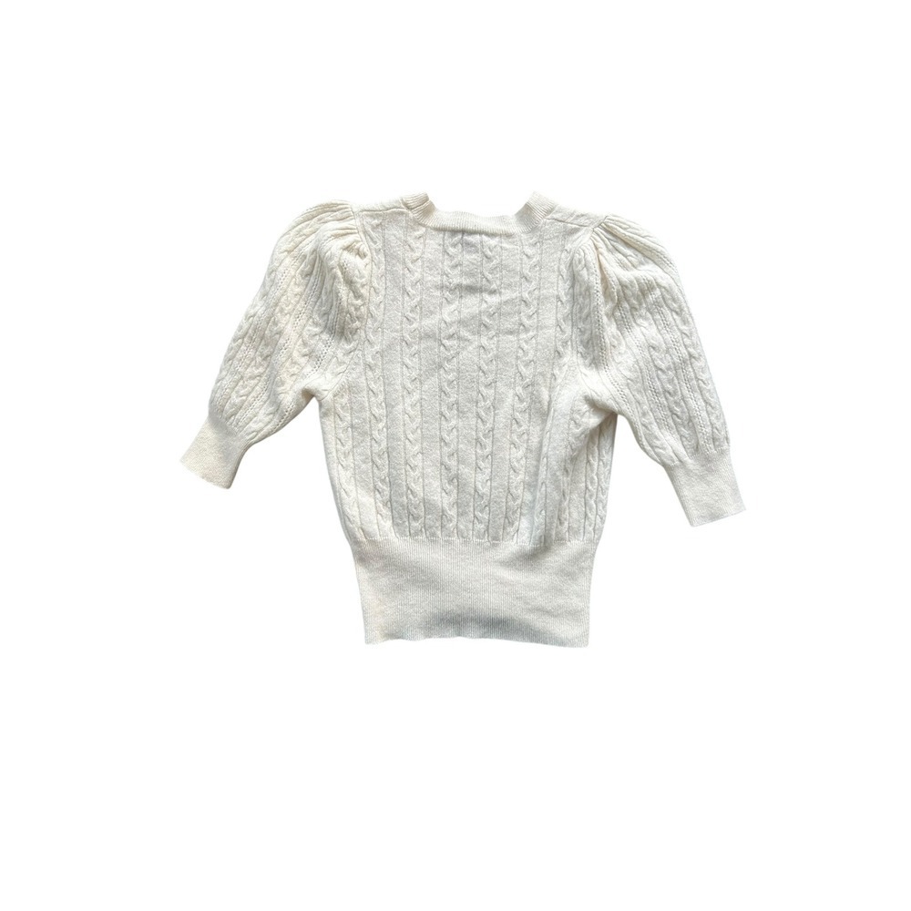 Khan Bogd Mongolian Cashmere Cable Knit Puff Sleeve Sweater Cream Ivory Size S - Picture 5 of 7